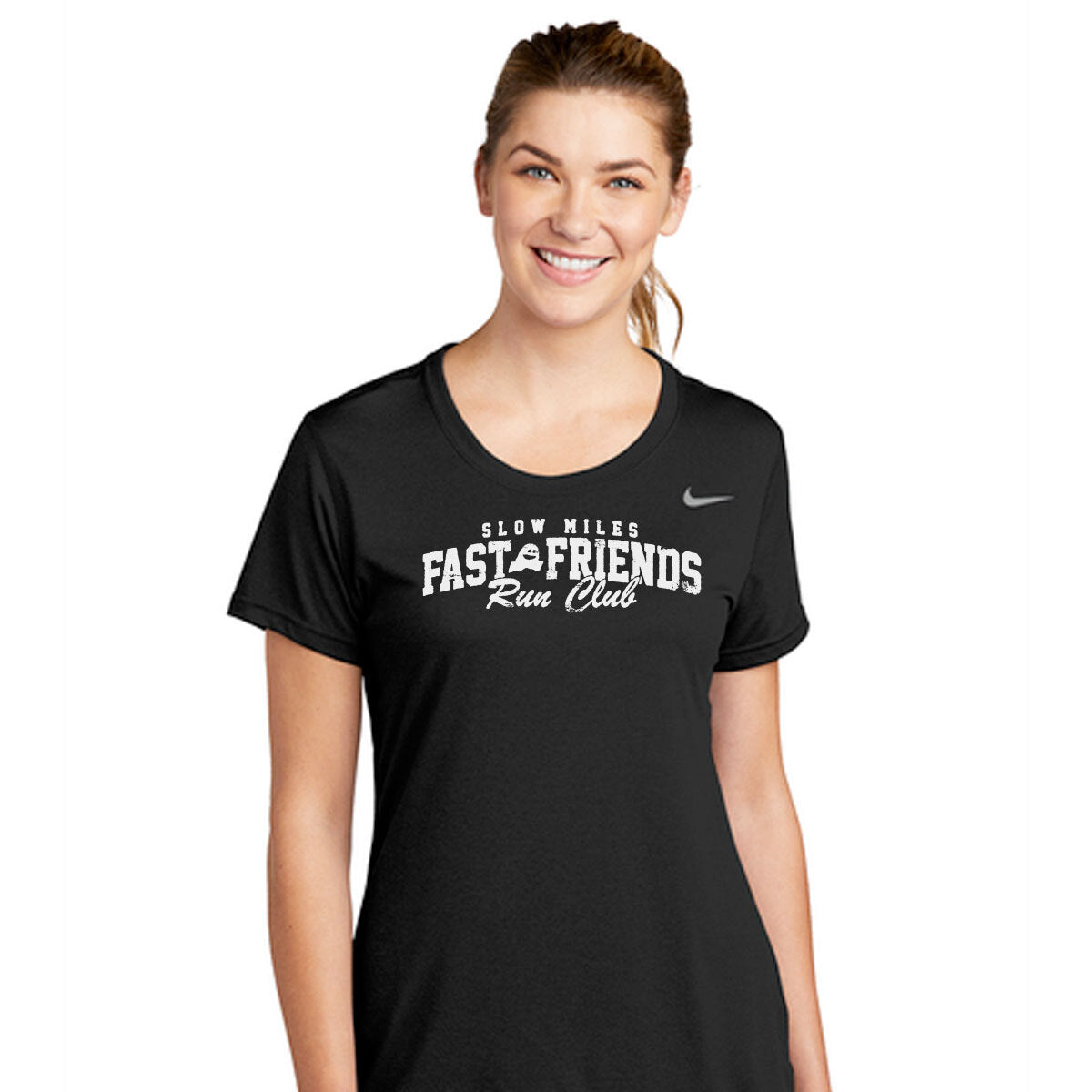 fast friends x nike performance t-shirt - run club - womens black