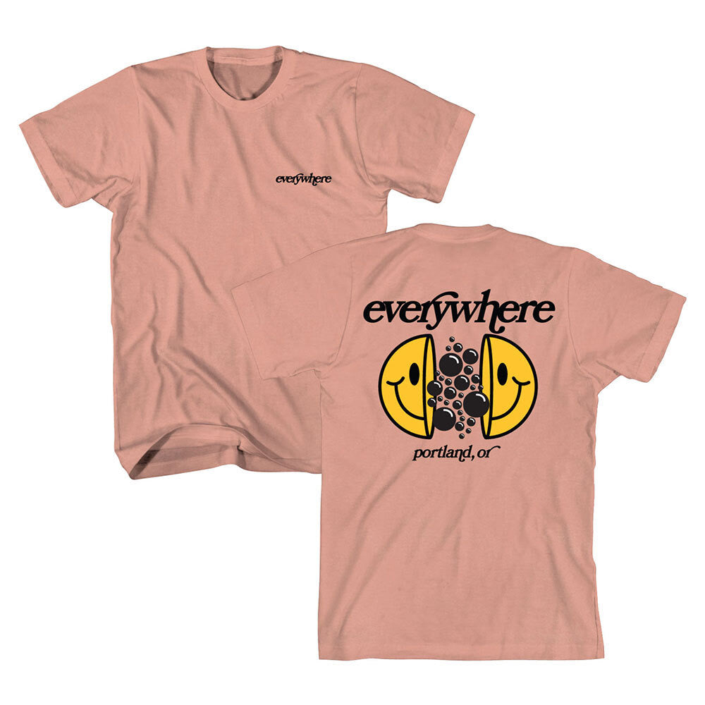 t-shirt - "bubble smiles pdx" - coral