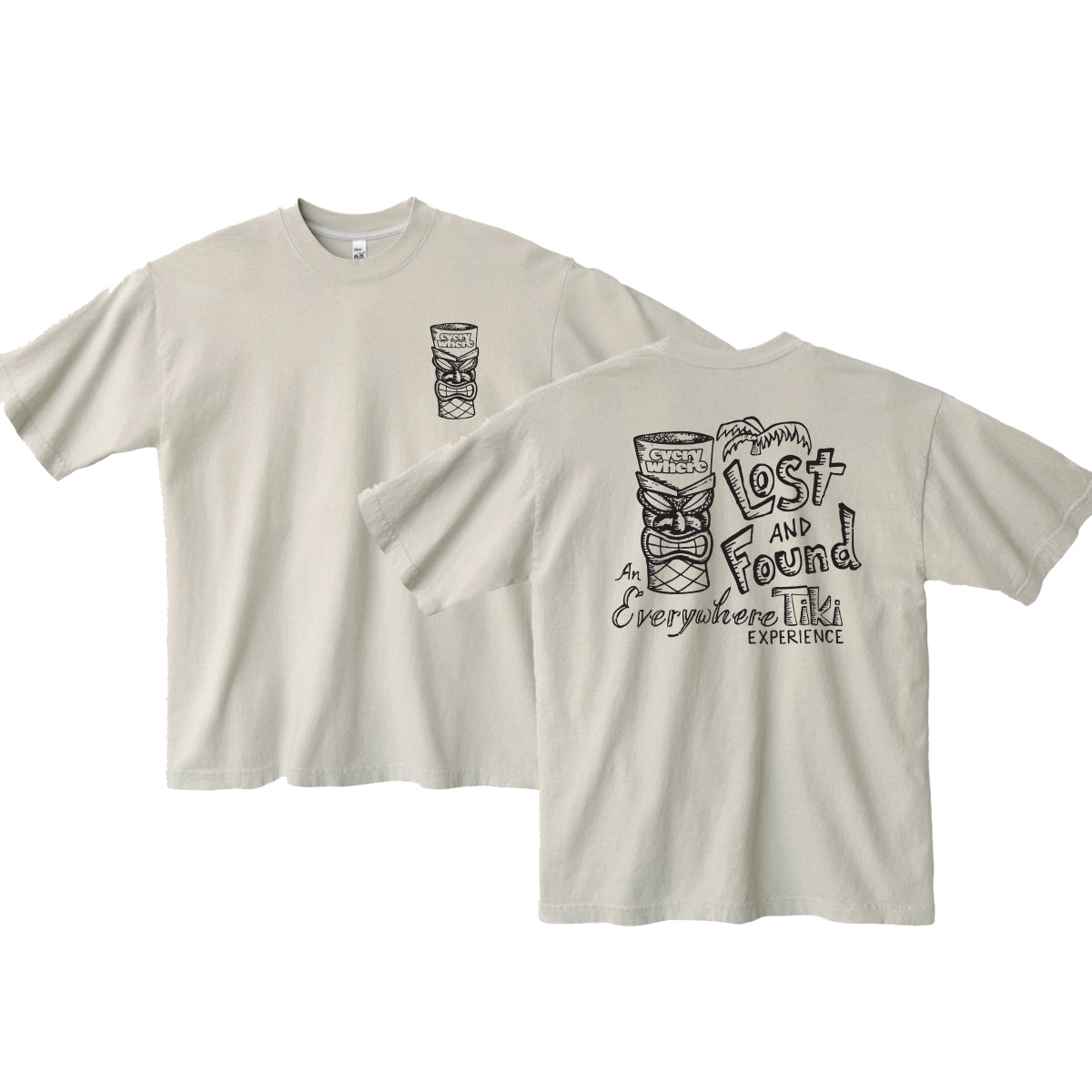 t-shirt - "lost and found tiki" - cream